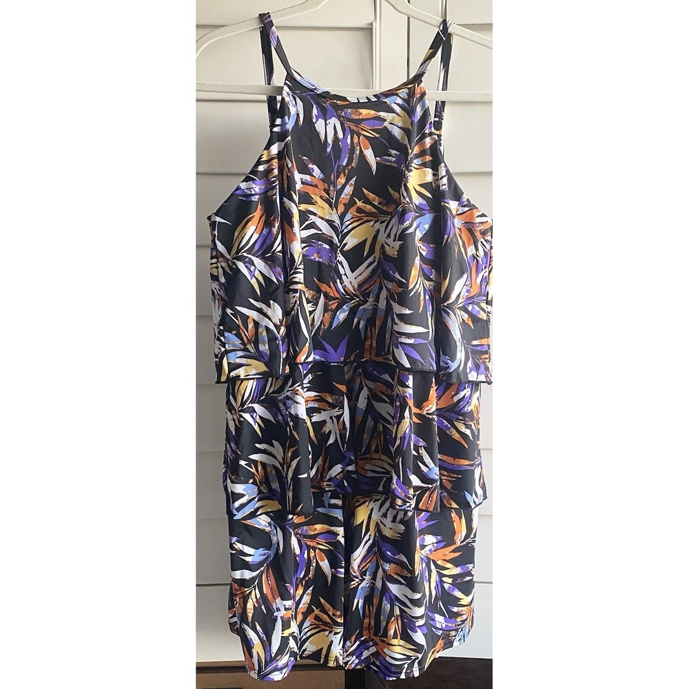 Fit 4 U A288587‎ 16 Tropical Hi-Neck Double Tiered Romper Swimsuit One Piece New - Picture 2 of 10